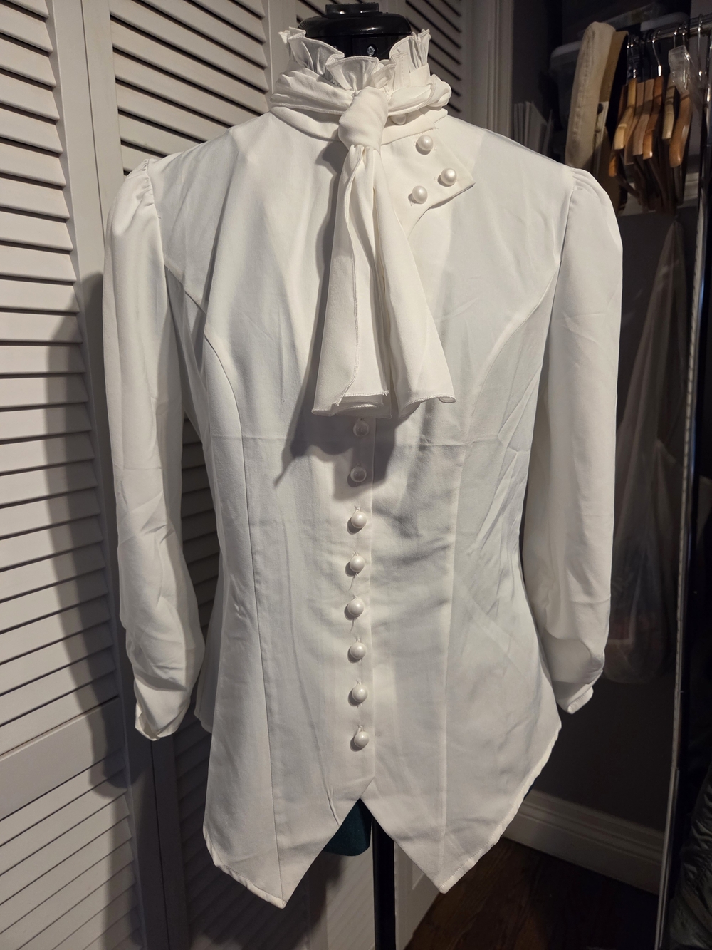 Classic White Tie-Neck Victorian-Inspired Women's Blouse